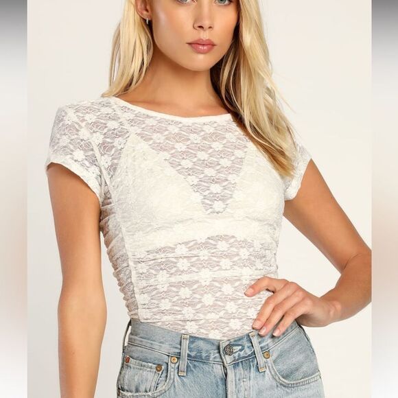 Free People Tops - Free People Intimately Keep It Simple Ivory Lace Baby Tee XS